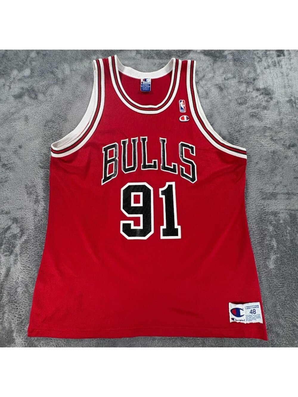 Vintage 90s Champion Dennis Rodman Chicago Bulls #91 Jersey Red Size 48 XL NBA
